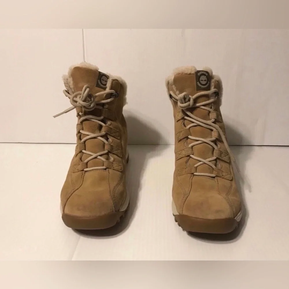 Timberland tan suede lace up boots genuine leather winter shoes women size 10 M - Picture 3 of 11